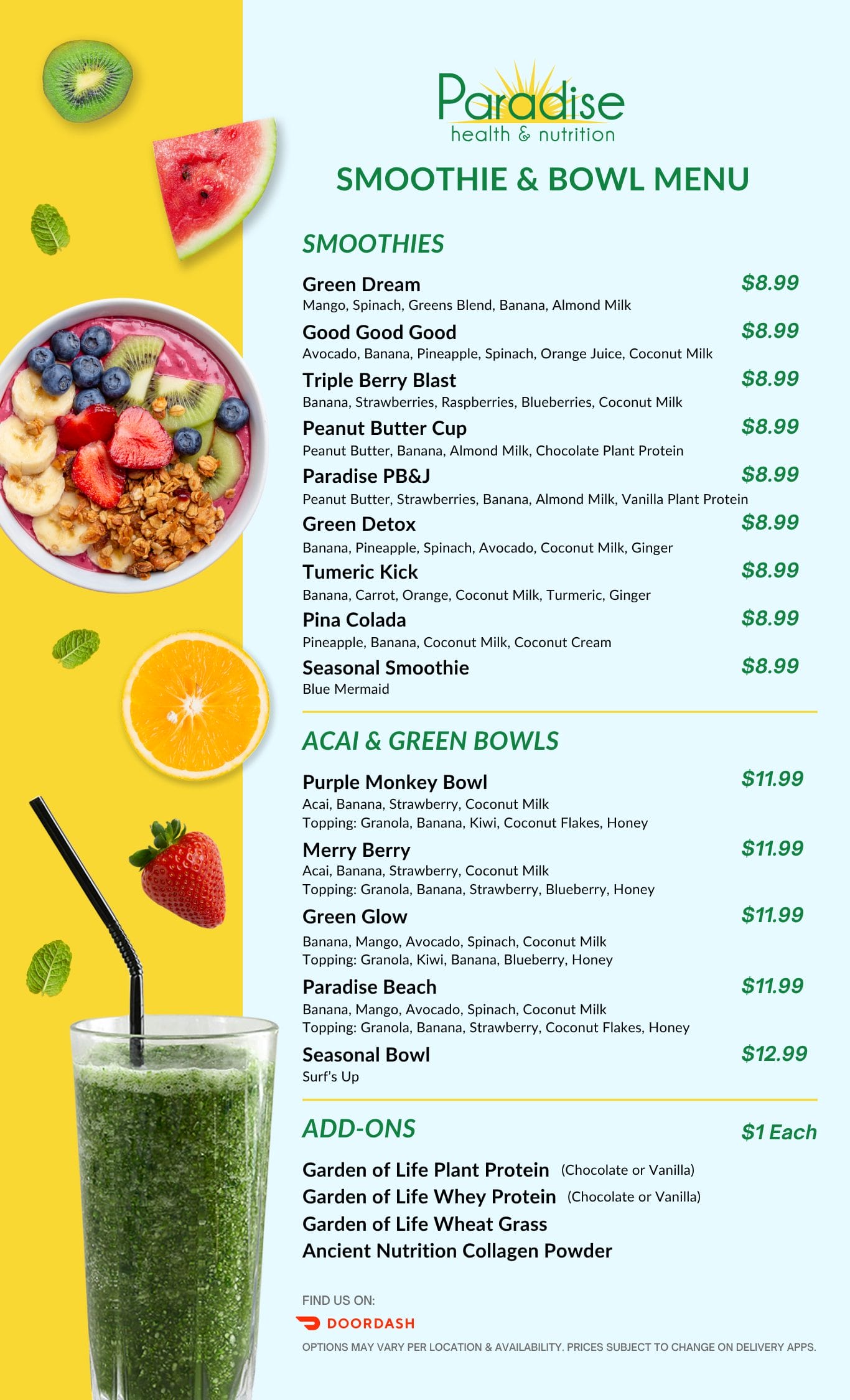 Paradise-Smoothie&JuiceMenu